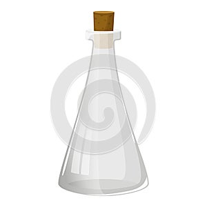 Empty glass bottle with cork stopper for water, wine or oil. Magic blank vessel for potions. Empty jar for milk, vinegar or juice.