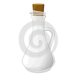 Empty glass bottle with cork stopper for water, wine or oil. Magic blank vessel for potions. Empty jar for milk, vinegar or juice