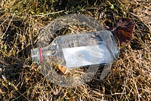 Empty glass bottle thrown on the ground.