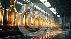 Empty glass bottles on the conveyor. Neural network AI generated