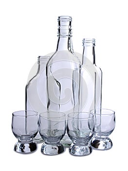 Empty glass bottles four