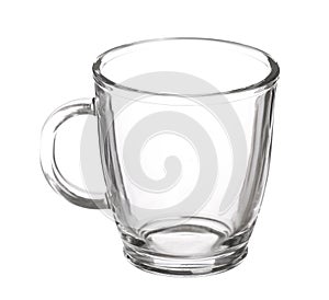 Empty glass cup of tea with handle isolated