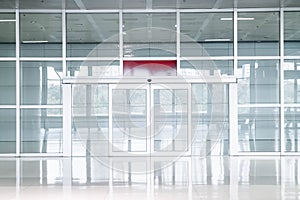 empty glass door in office building photo