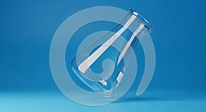 Empty Glass Erlenmeyer Flask Tilted on Blue Background analysis beaker