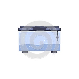 Empty glass home aquarium and accessories, square fish tank with lid and pure water cartoon vector illustration isolated