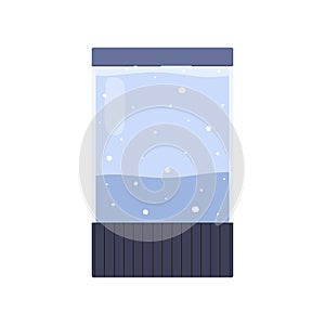 Empty glass home aquarium, square fish tank with lid, reservoir with clean water for fish cartoon vector illustration