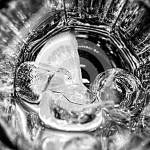 empty glass with ice and lemon photo