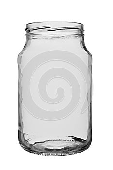 Empty glass jar for canned food and compotes isolated on a white background