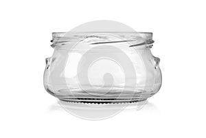 Empty glass jar isolated on white background