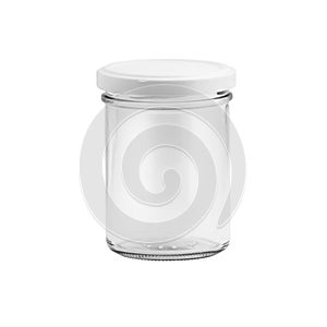 Empty glass jar isolated in white background