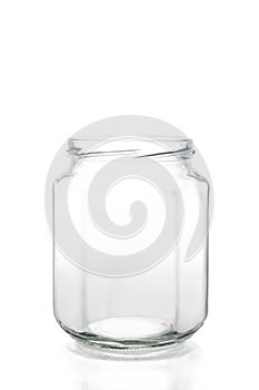 Empty glass jar isolated on white background with clipping path