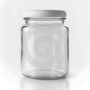 Empty glass jar isolated on white background. 3d render illustration.