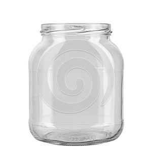 Empty glass jar isolated on white background. File contains clipping path