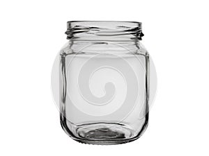 Empty glass jar without lid isolated on white background