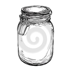 Empty glass jar with a metal clamp lid