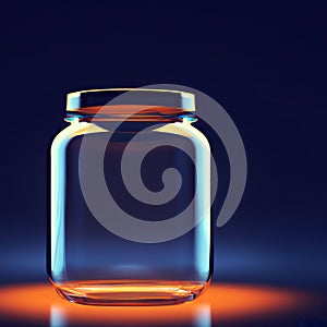 Empty glass jar at night with orange glow and copy space generative ai illustration