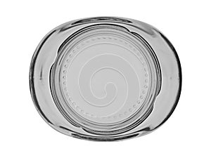 Empty glass jar of oval shape, top view. Isolated on a white background