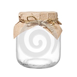 Empty glass jar with packaging paper and rope