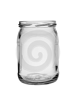 Empty glass jar for products without a lid, isolated on a white background