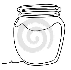 Empty glass jar Vector illustration isolated on white background. Continuous line drawing. Vector monochrome, drawing by