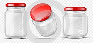 Empty glass jars for sauces realistic vector