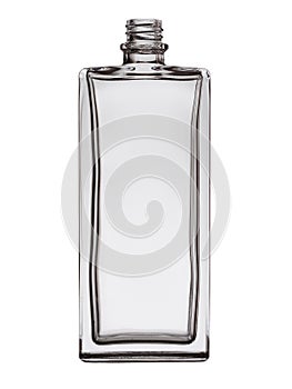 Empty glass perfume squared bottle isolated on a white background