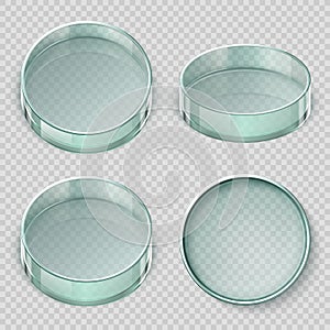 Empty glass petri dish. Biology lab dishes vector illustration isolated on transparent background