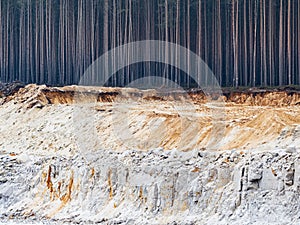 Empty glass sand mine. The manufacture and production of silica sand