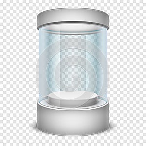 Empty glass shop cylinder showcase, display box on transparent background vector illustration