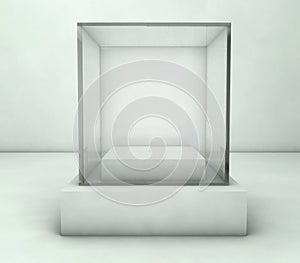 Empty glass showcase, 3d exhibition space