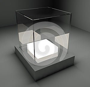 Empty glass showcase, 3d exhibition space