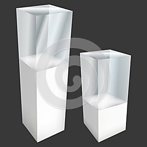 Empty glass showcase for exhibit. 3d vector.