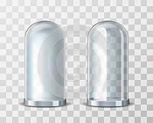 Empty glass showcase tubes on transparent background. Mockup object