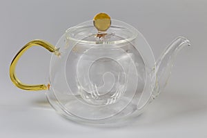 Empty glass teapot on a gray background
