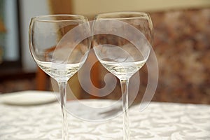Empty glasses next to on the table