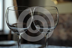 Empty glasses next to on the table