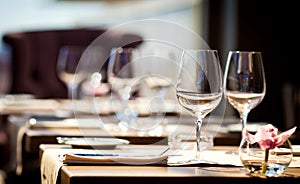 Empty glasses in restaurant