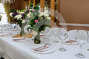 Empty glasses set on festive table for some event
