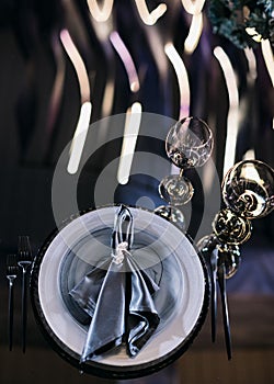 Empty glasses set in a modern restaurant