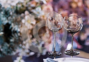 Empty glasses set in a modern restaurant