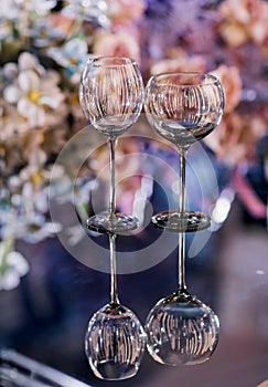 Empty glasses set in a modern restaurant