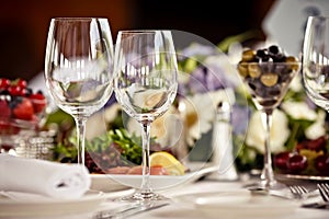 Empty glasses set in restaurant