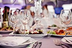 Empty glasses set in restaurant