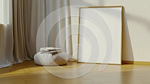 Empty Gold Frame Mockup in Sunlit Room