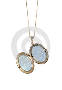 Empty gold vintage locket necklace on a chain