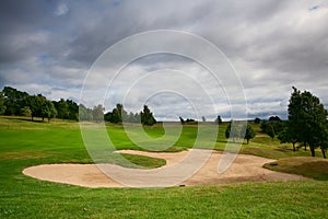 Empty golf course after rain