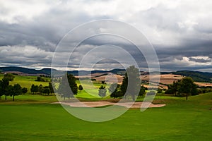Empty golf course after rain