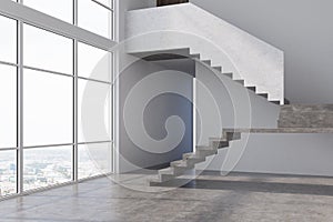 Empty gray apartment hall, stairs