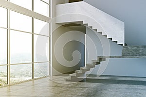 Empty gray apartment hall, stairs toned