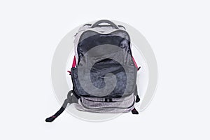 Empty gray backpack isolated on white background